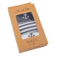 NAVY ANCHOR 3PK SOCKS 0-3 MONTHS