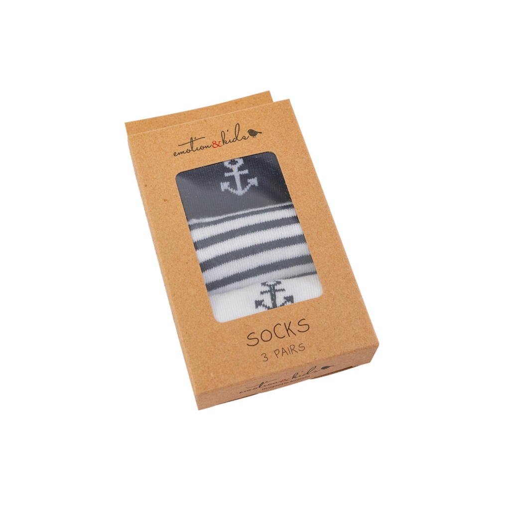 Navy Anchor Socks - 3 Pack