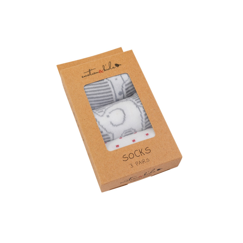 Grey & White Safari Socks - 3 Pack
