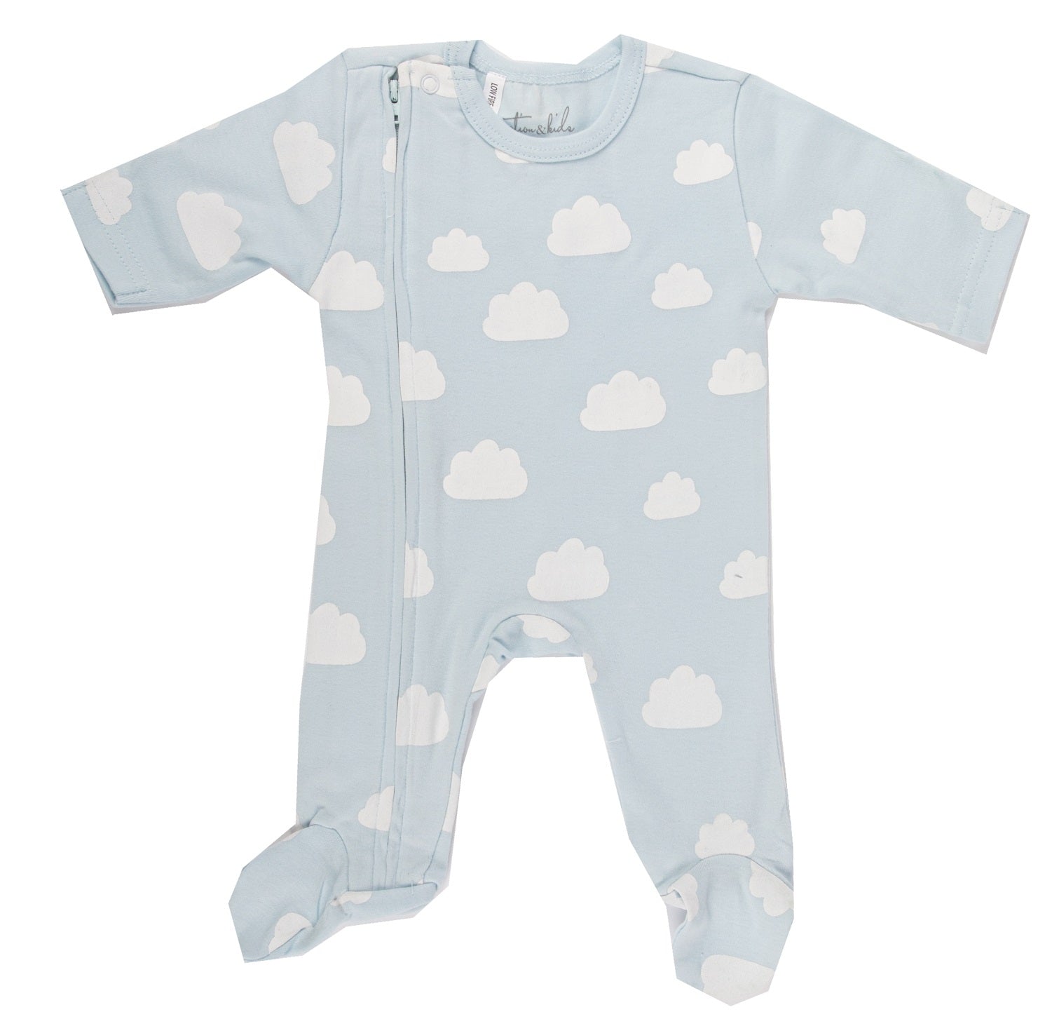 Pale Blue Clouds Zipped Outfit with Feet