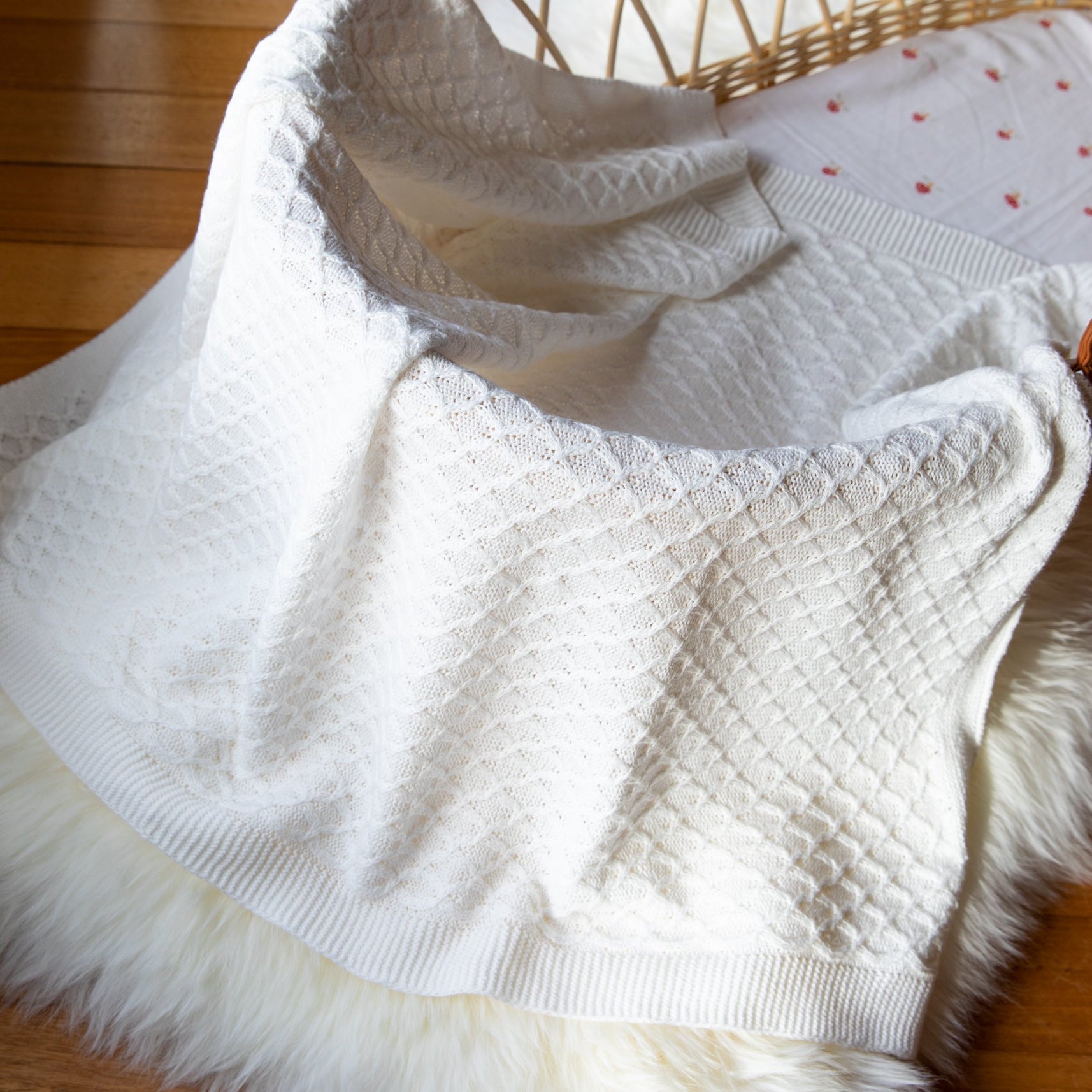 Cream Lace Knit Bassinet Blanket