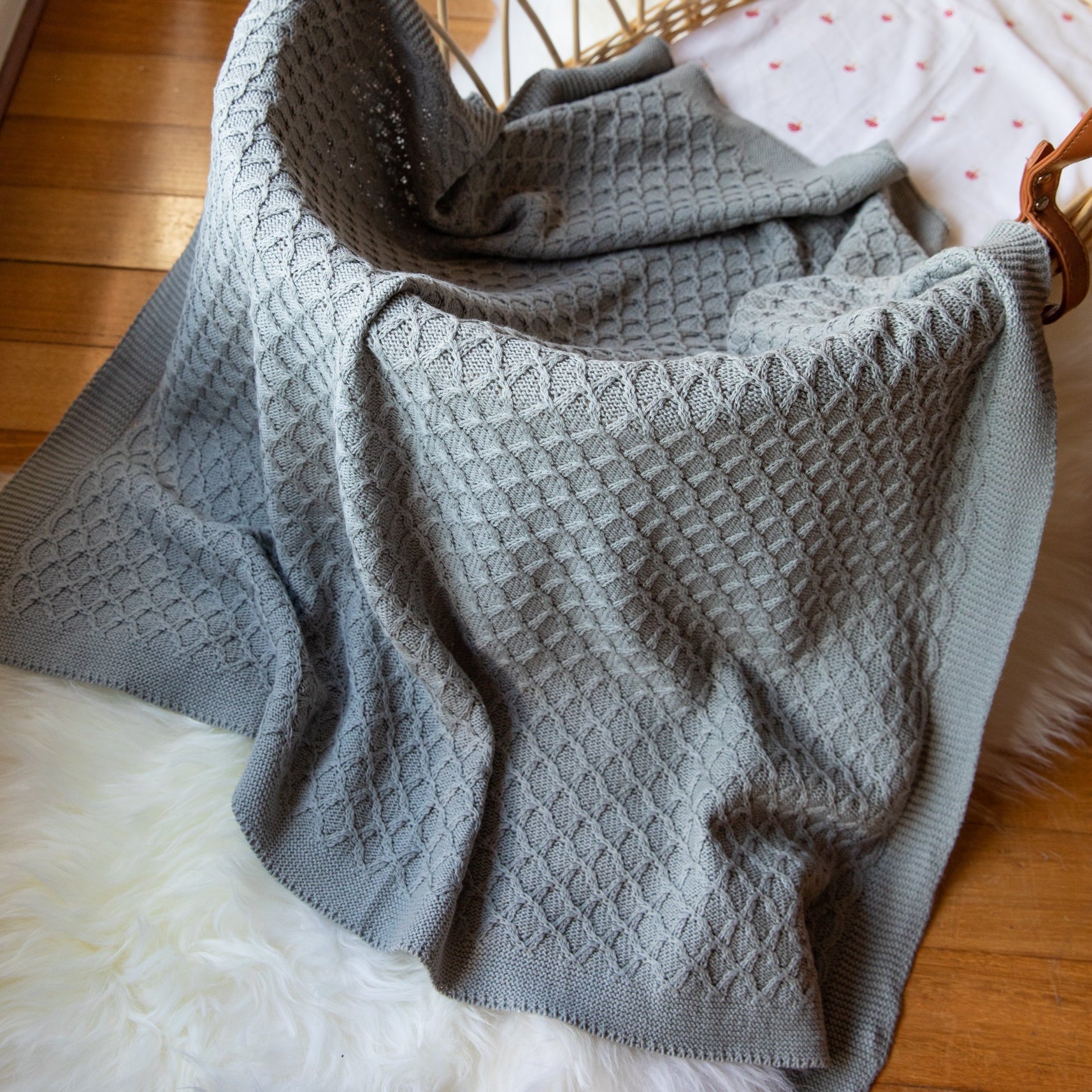 Grey Lace Knit Bassinet Blanket