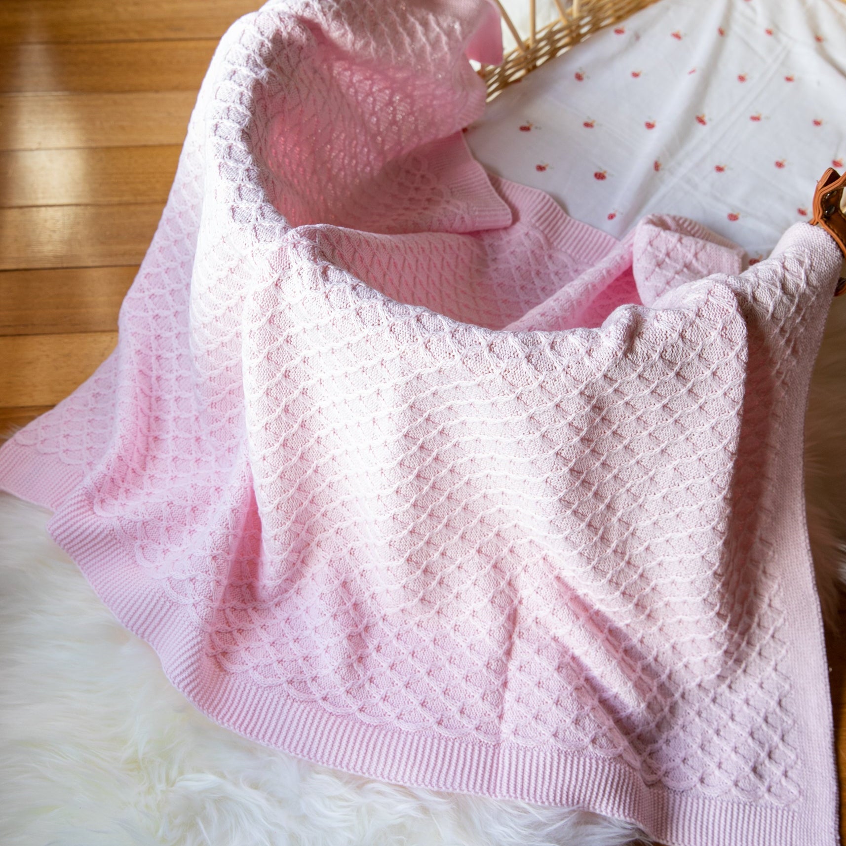 Pink Lace Knit Bassinet Blanket