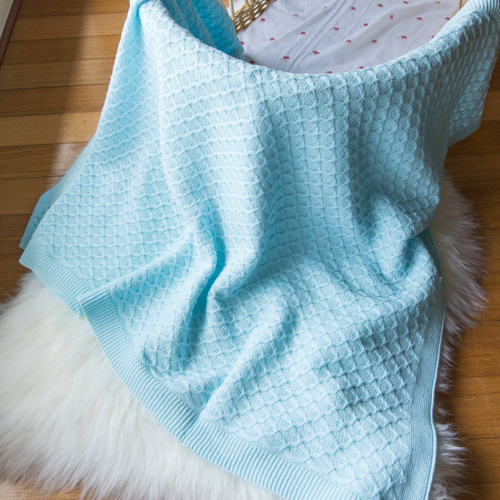 Blue Lace Knit Bassinet Blanket
