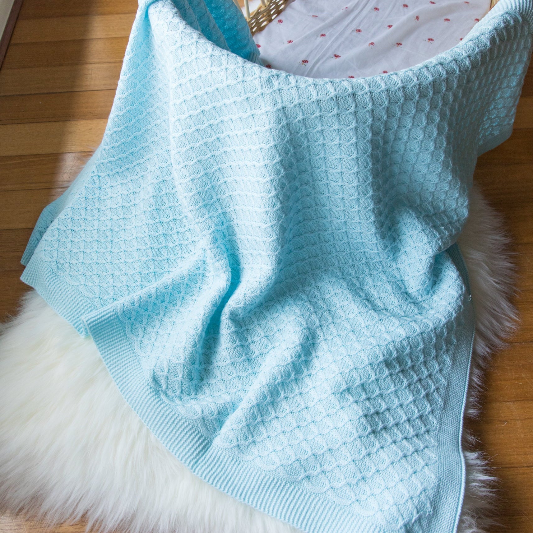 Blue Lace Knit Bassinet Blanket