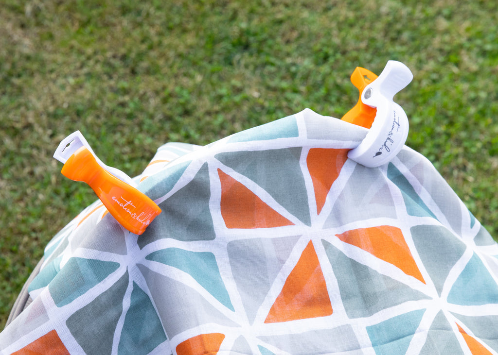 Navy/White & Orange/White Pram Clips - 4 Pack