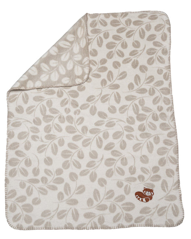 Ecru Leaves with Embroidered Red Panda Bassinet Blanket