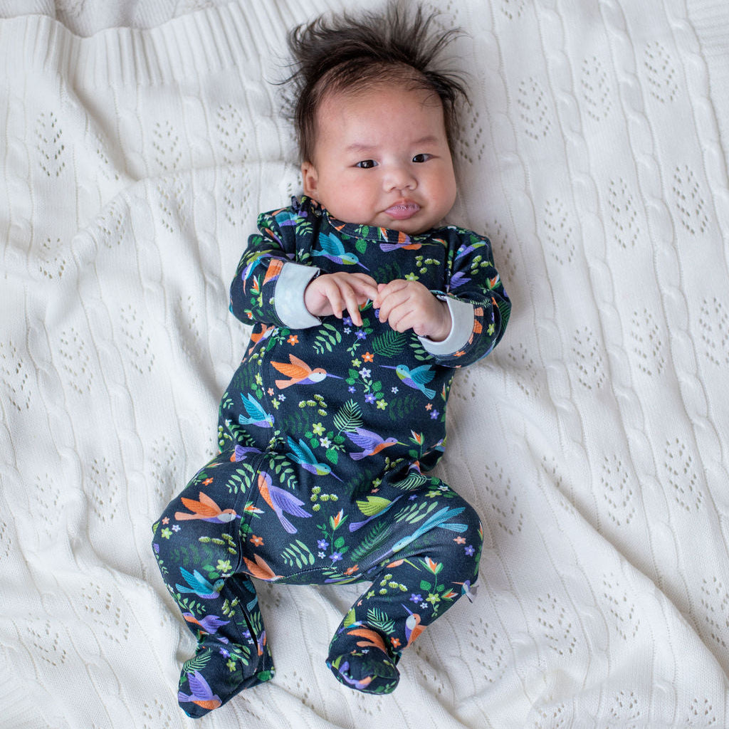 Hummingbirds Organic Cotton Zip & Footed Outfit