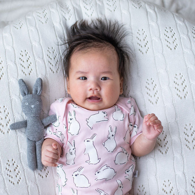 Grey Knitted Bunny Rattle