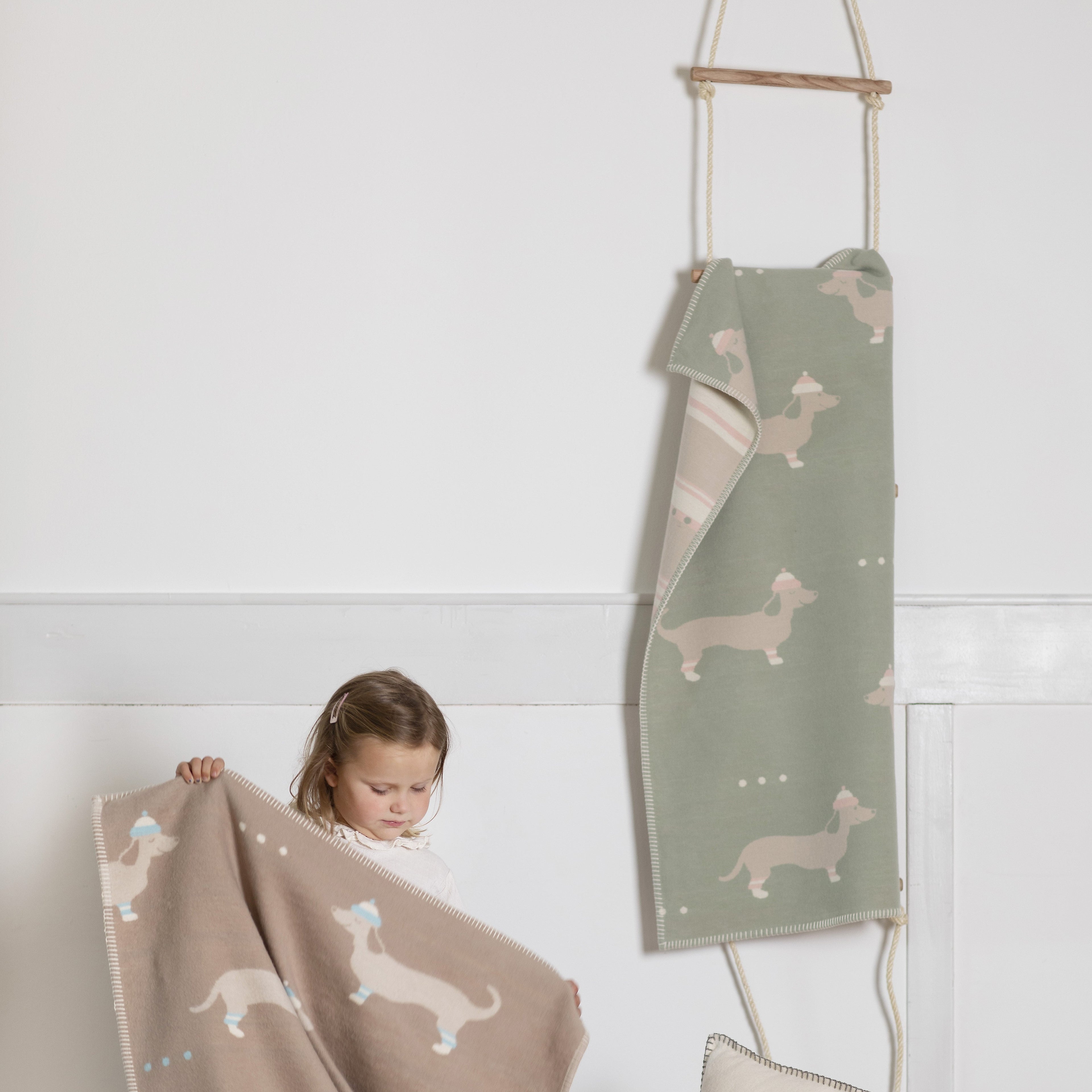 Light Green Dachshund Organic Cotton Bassinet Blanket