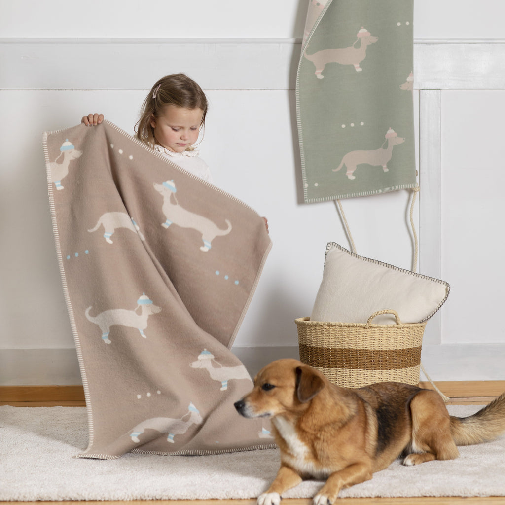 Ecru Dachshund Organic Cotton Bassinet Blanket