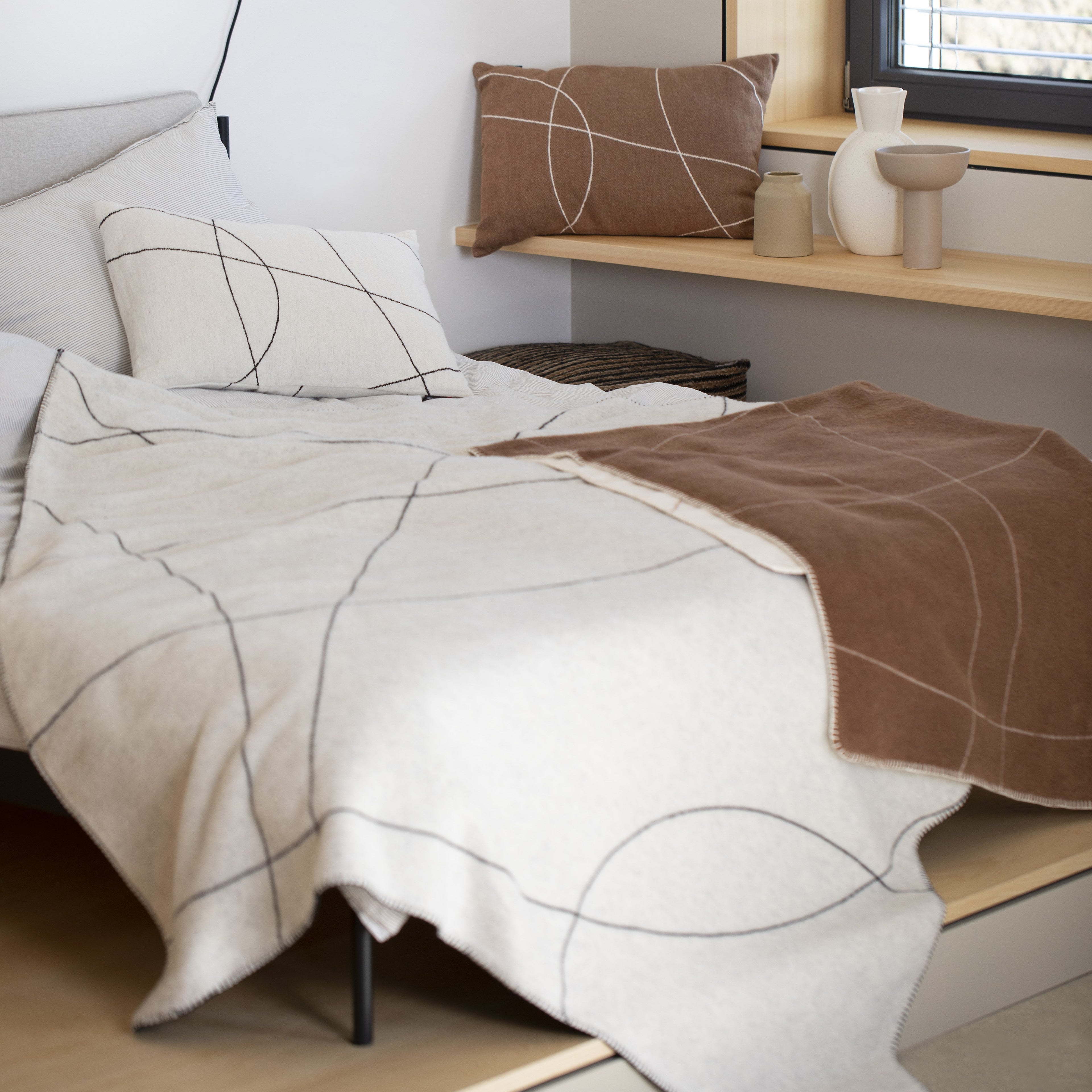 Off White Fine Lines Crossed Nova Cushion 40 x 60 cm