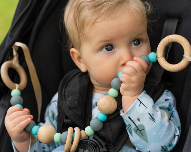 Dusty Blue, Midnight & latte Harlow Pram Garland