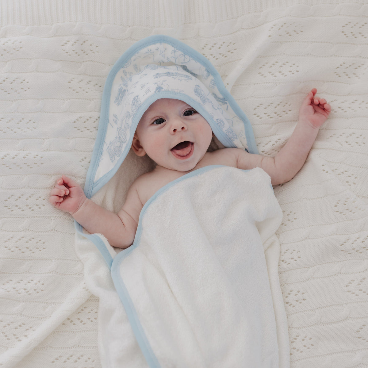 Dusty Blue Vintage Farm Baby Hooded Towel