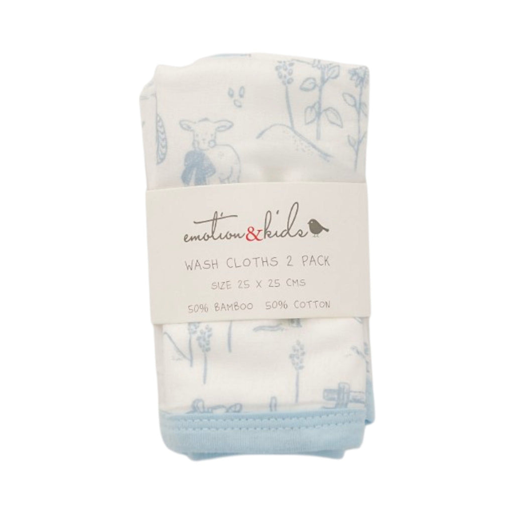 Dusty Blue Vintage Farm Baby Washcloths - 2 Pack