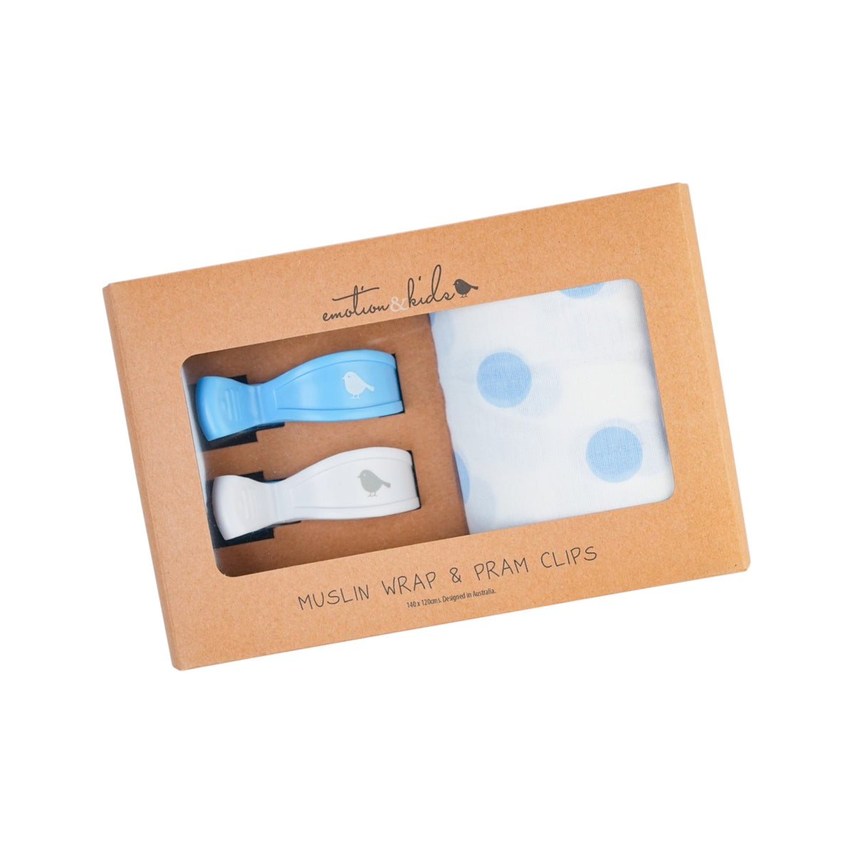 Blue Spot Muslin Wrap & Blue/White Pram Clip Set