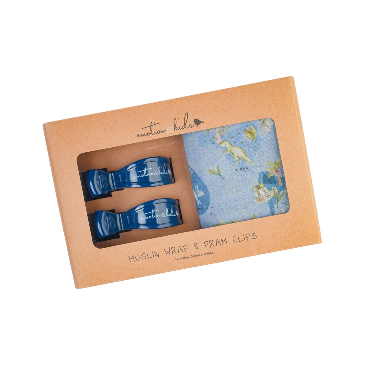 Dinosaurs of the World Muslin Wrap & Navy Pram Clip Set