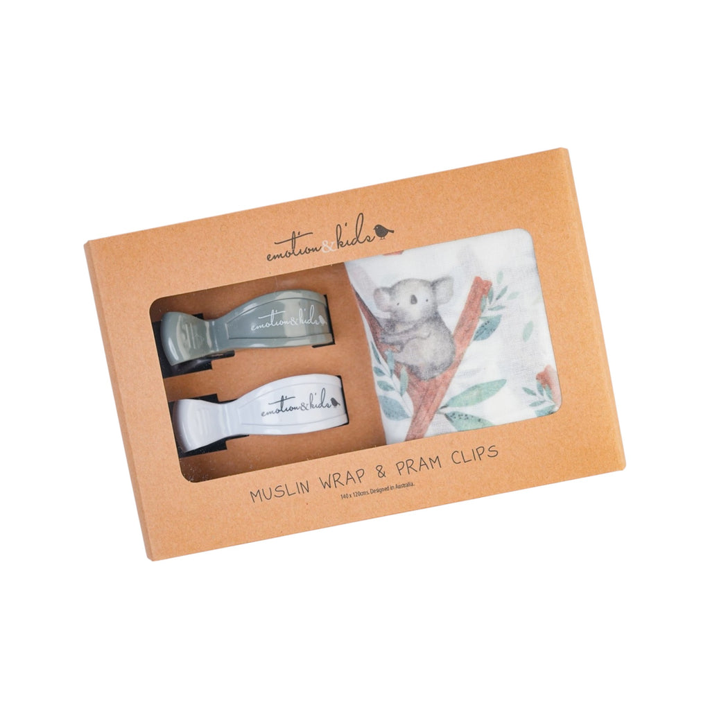 Koala Muslin Wrap & Pram Clip Set