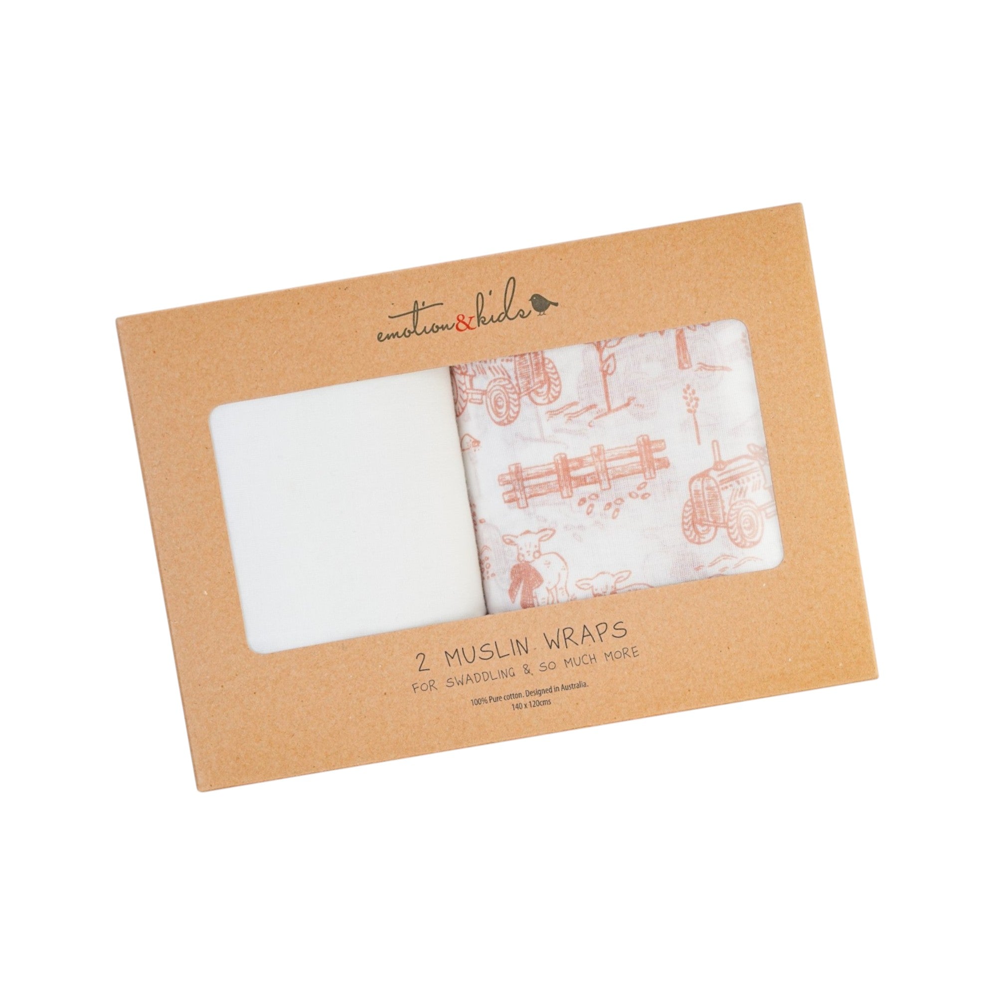 Latte Vintage Farm & White 2 Pack Muslin Wrap