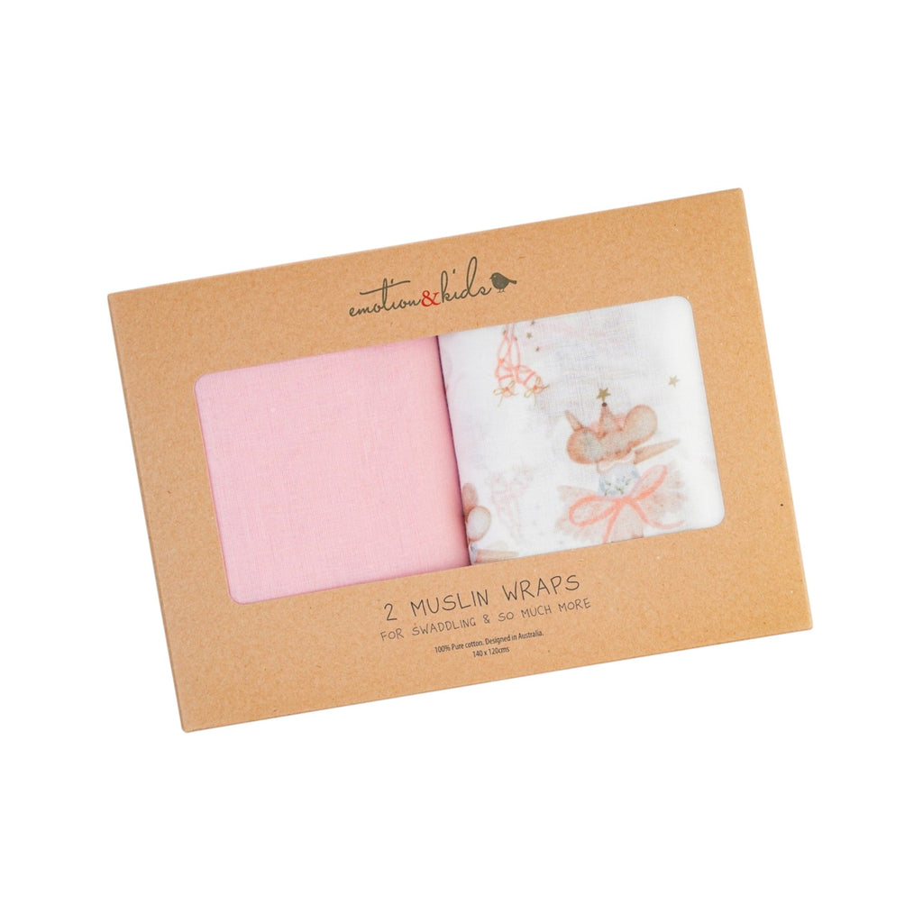 Ballerina Mouse & Pink 2 Pack Muslin Wrap