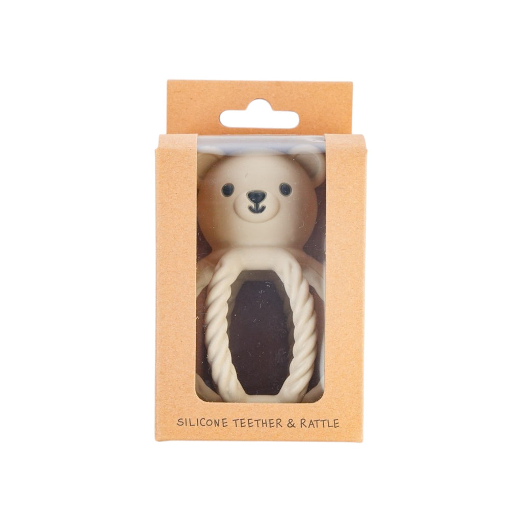 Dusty Blue Bear Silicone Teether and Rattle