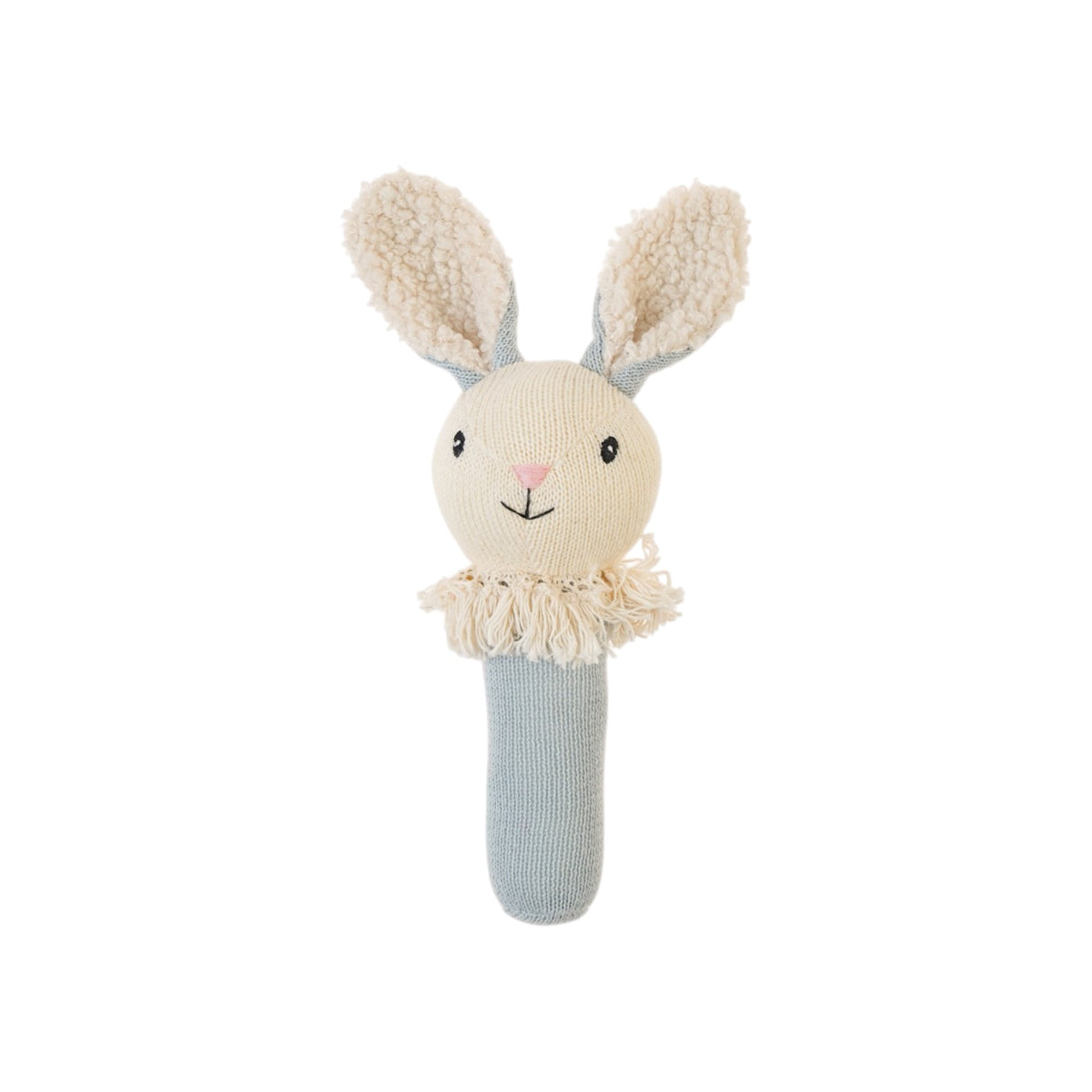 Dusty Blue Nibbles Bunny Knitted Rattle