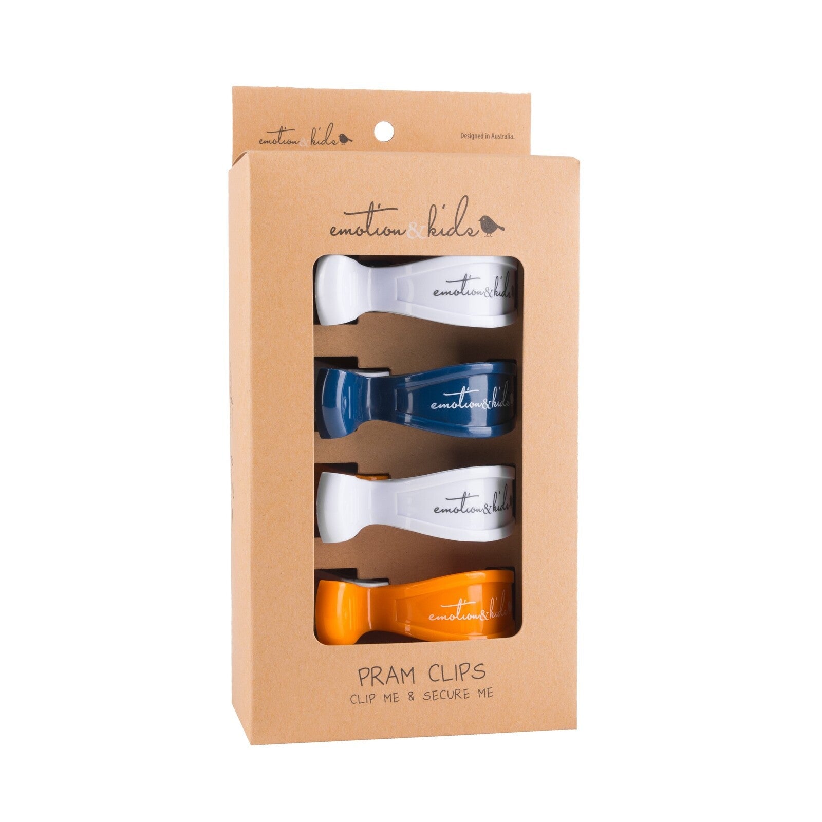Navy/White & Orange/White Pram Clips - 4 Pack