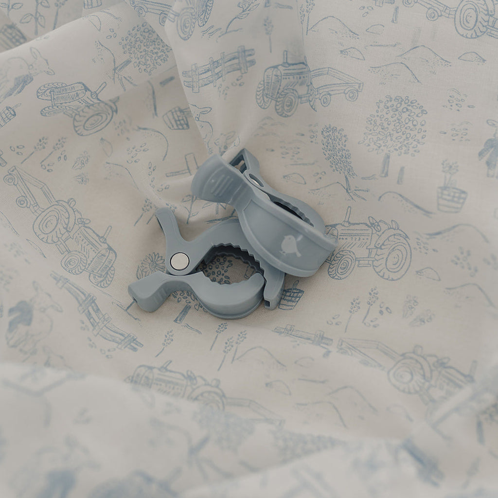 Dusty Blue Vintage Farm Muslin Wrap & Pram Clip Set