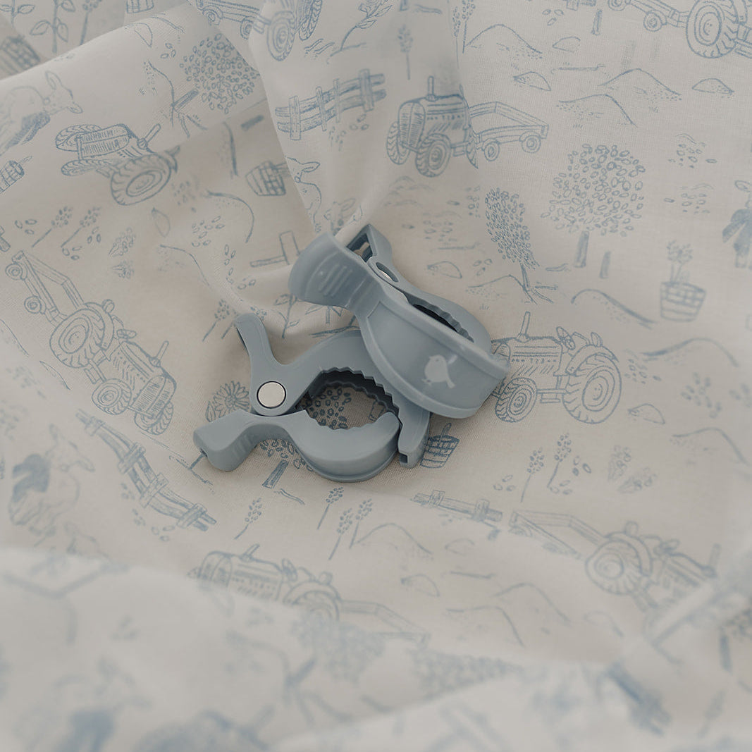 Dusty Blue Vintage Farm Muslin Wrap & Pram Clip Set