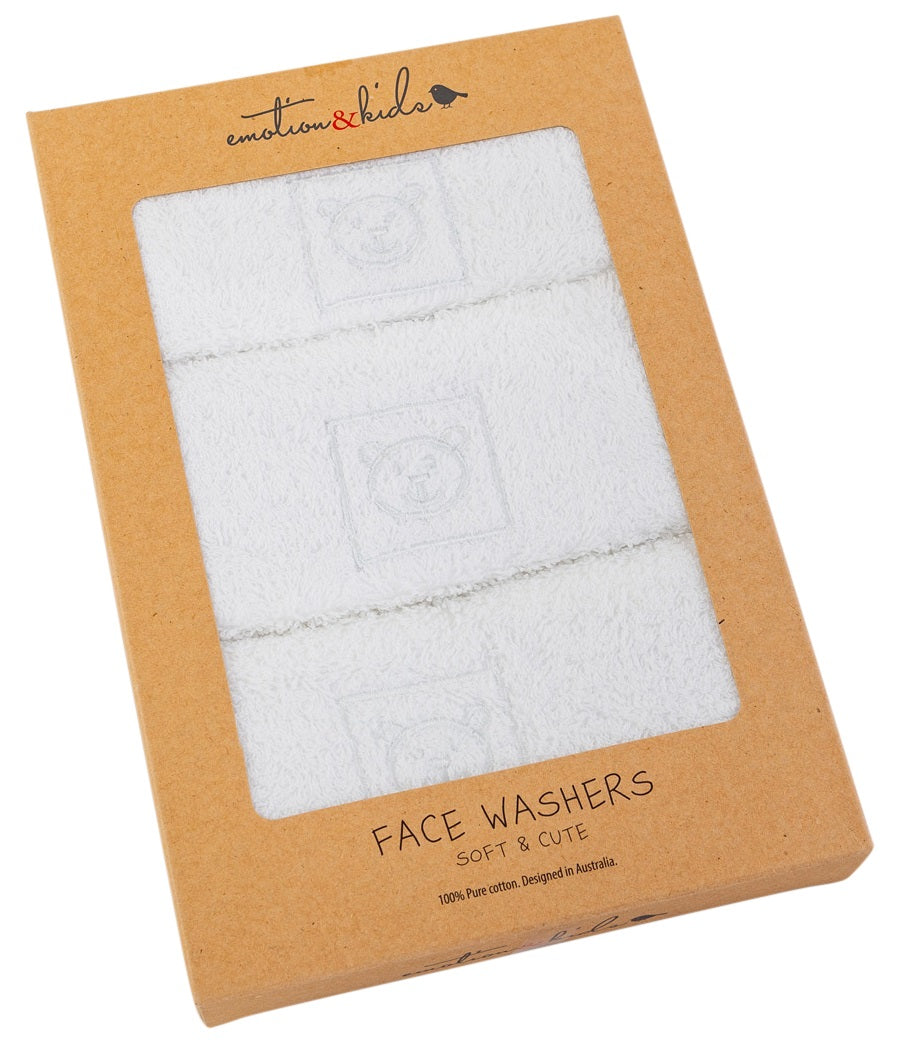 White Teddy Bear Face Washer 3 Pack