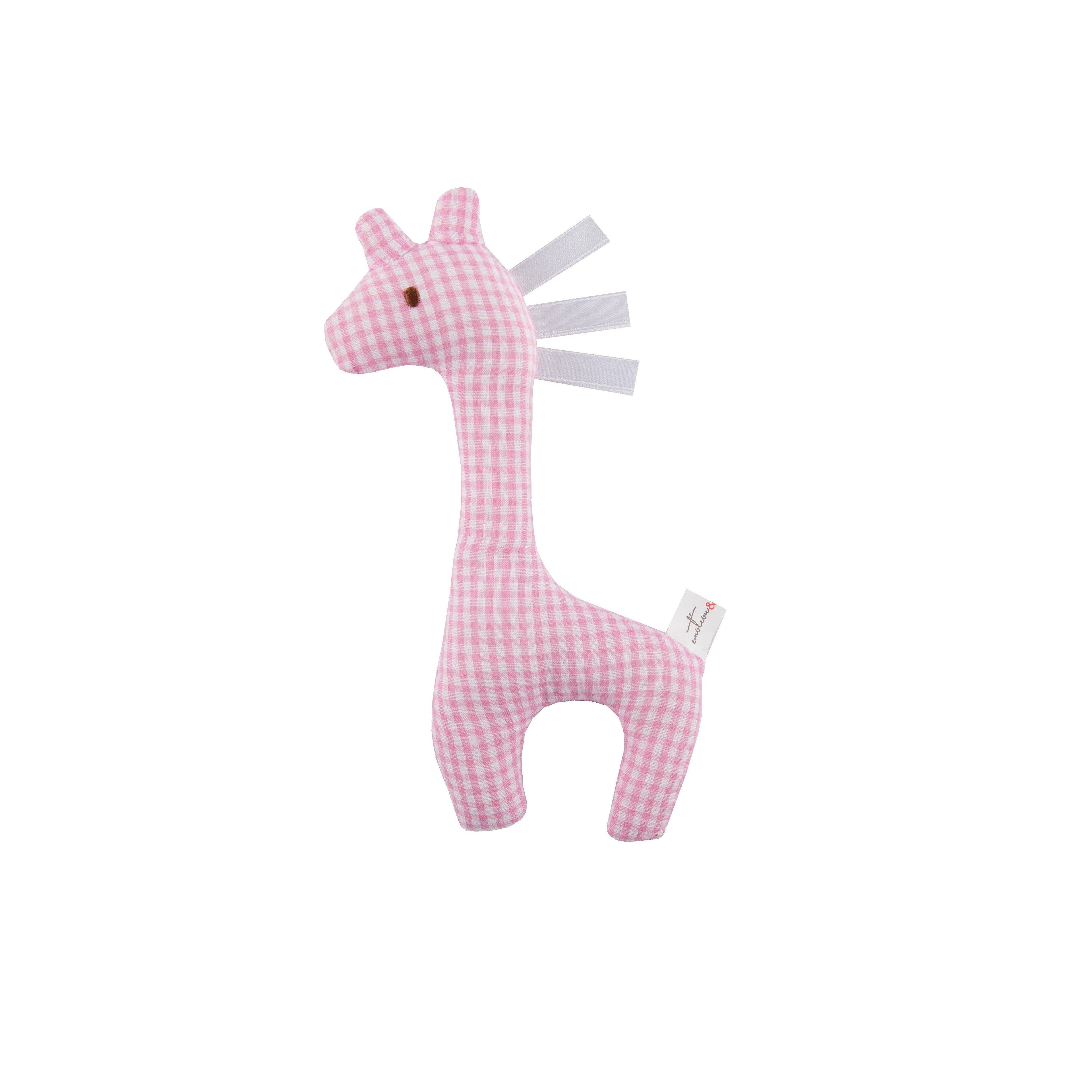 Pink Gingham Giraffe Rattle