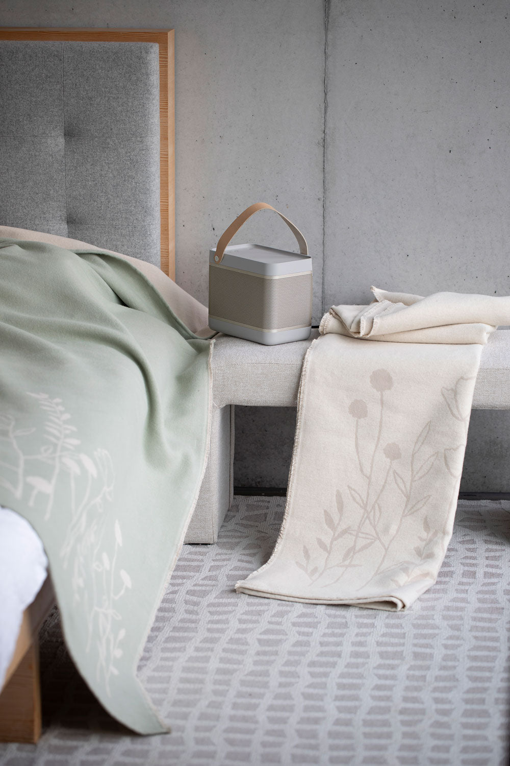 Off White Floral Organic Cotton Throw