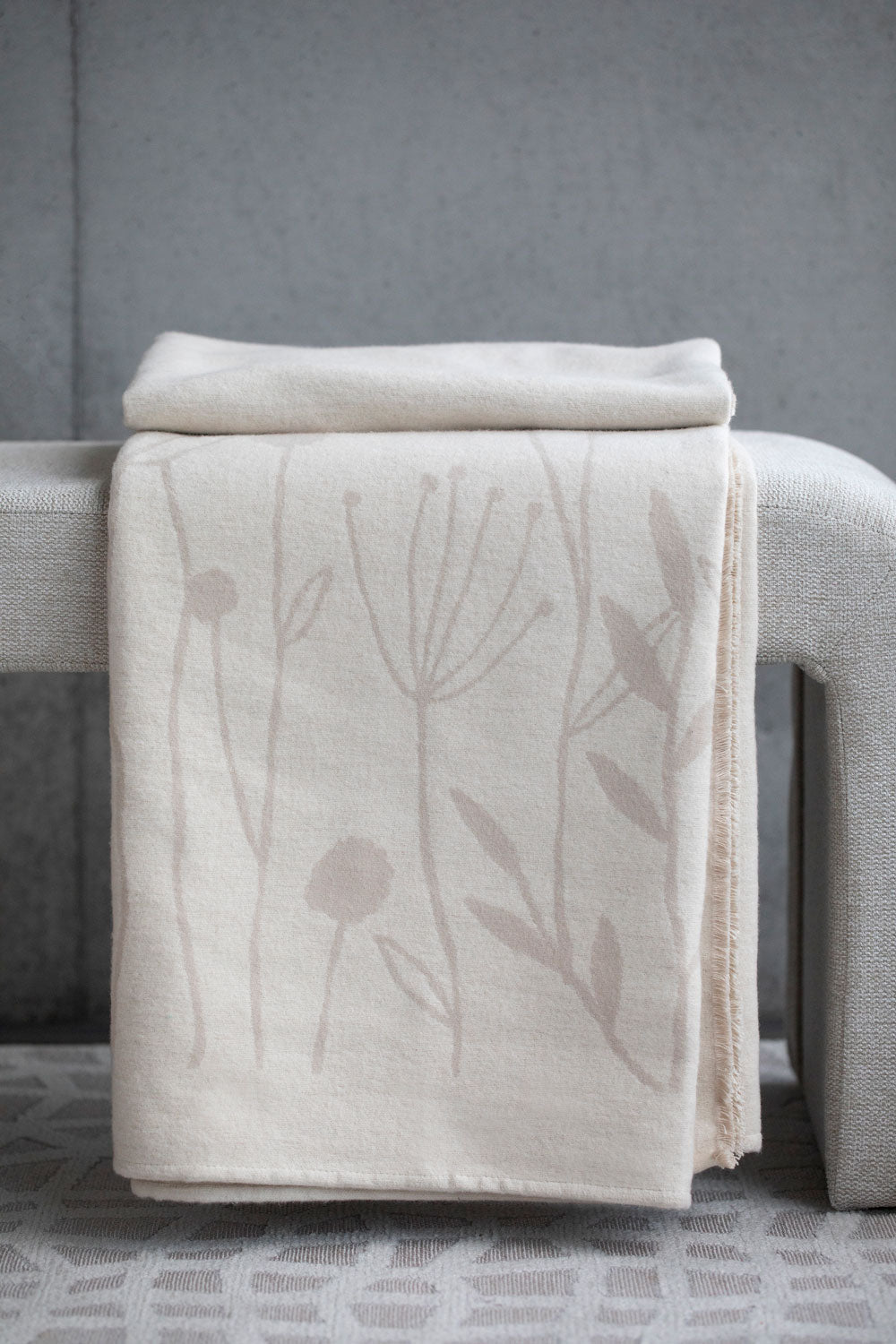 Off White Floral Organic Cotton Throw