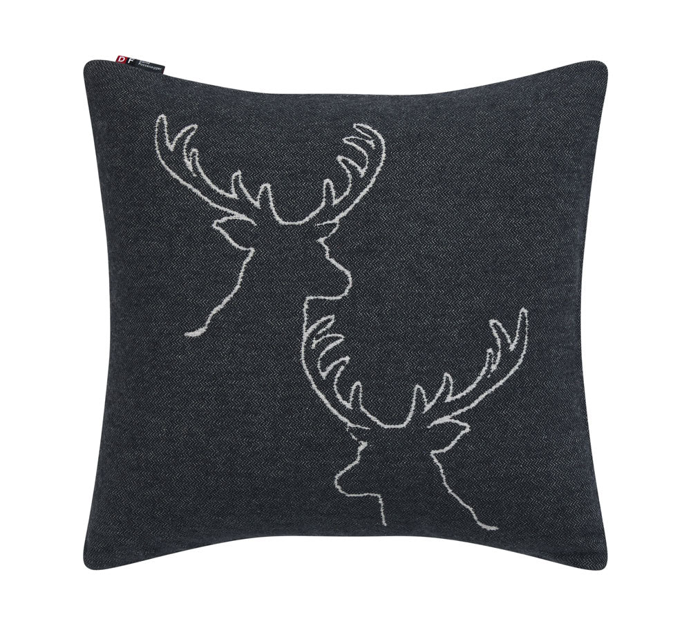 Charcoal Stag Heads Linear Cushion 50 x 50 cm