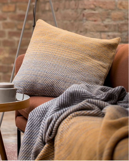 Gold Grey Gradient Herringbone Savona Throw