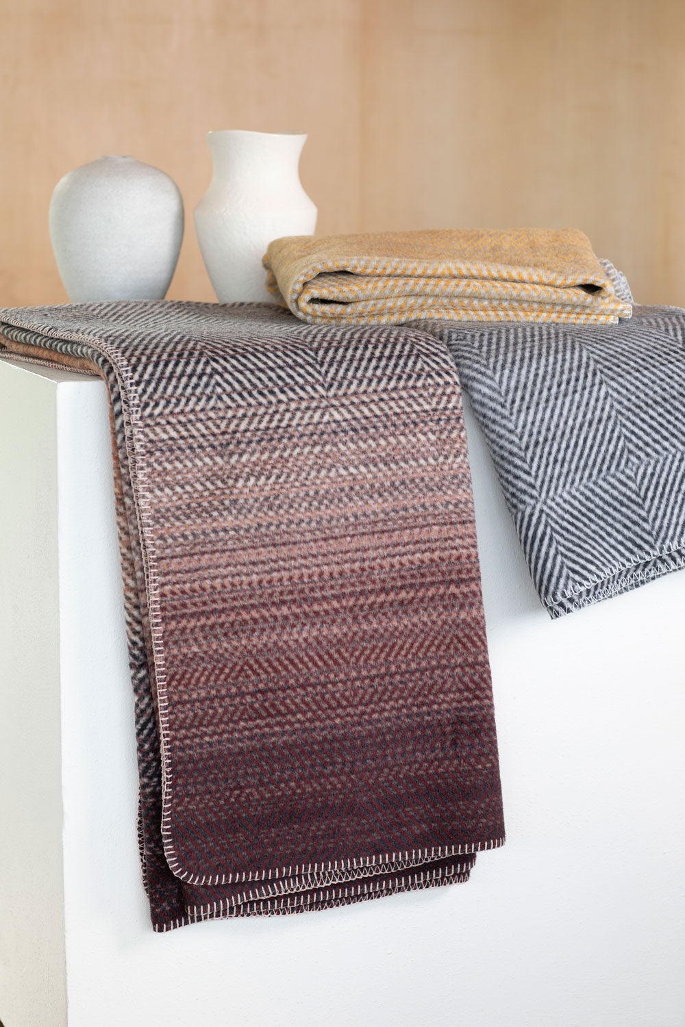 Gold Grey Gradient Herringbone Savona Throw