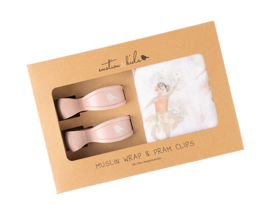 Fairy Muslin & Dusty Pink Pram Clip Set