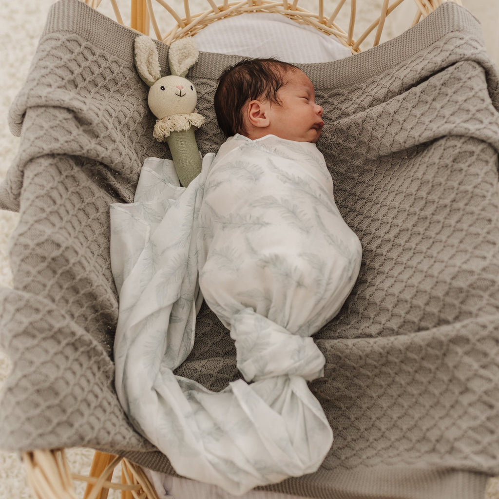 Grey Lace Knit Bassinet Blanket