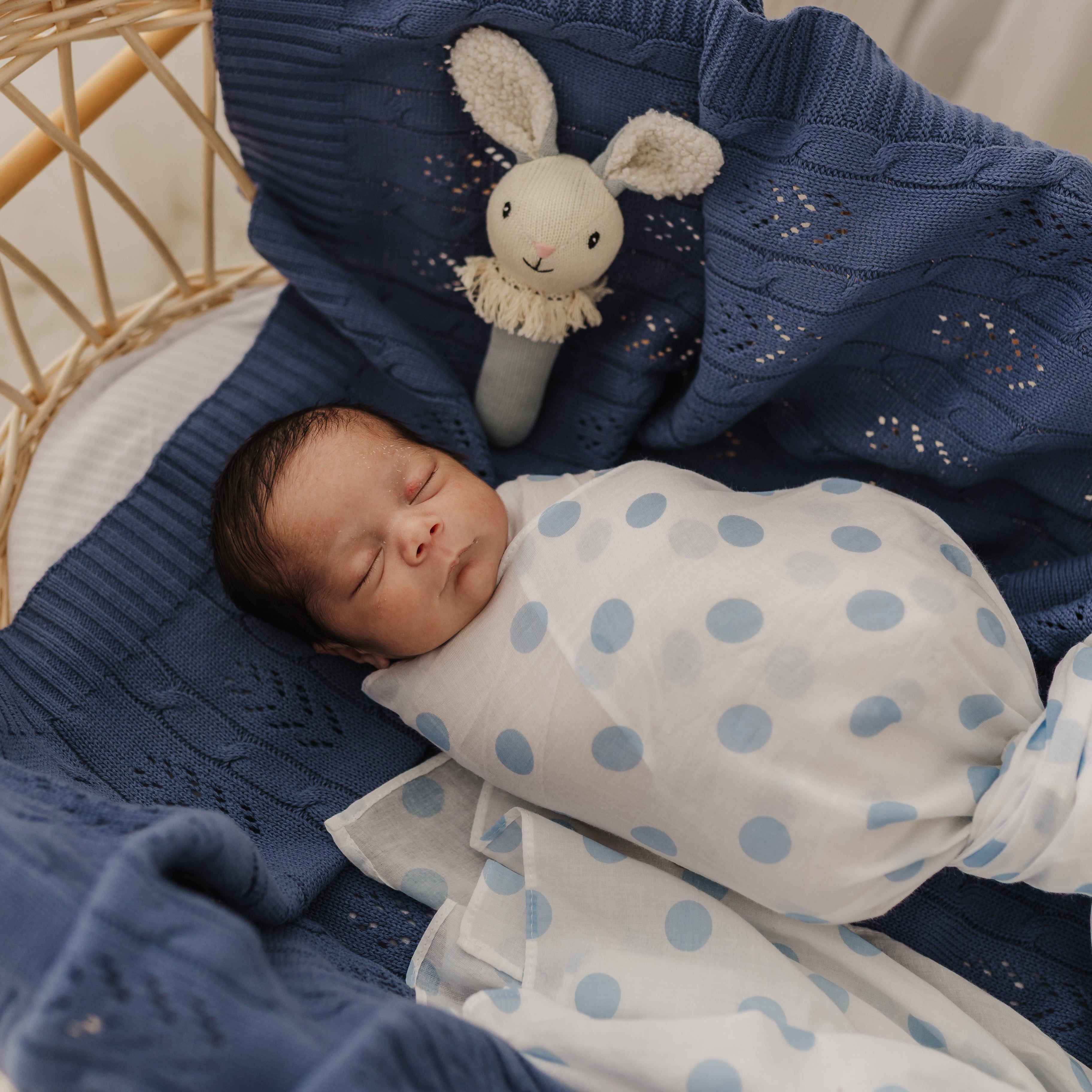 Dusty Blue Nibbles Bunny Knitted Rattle
