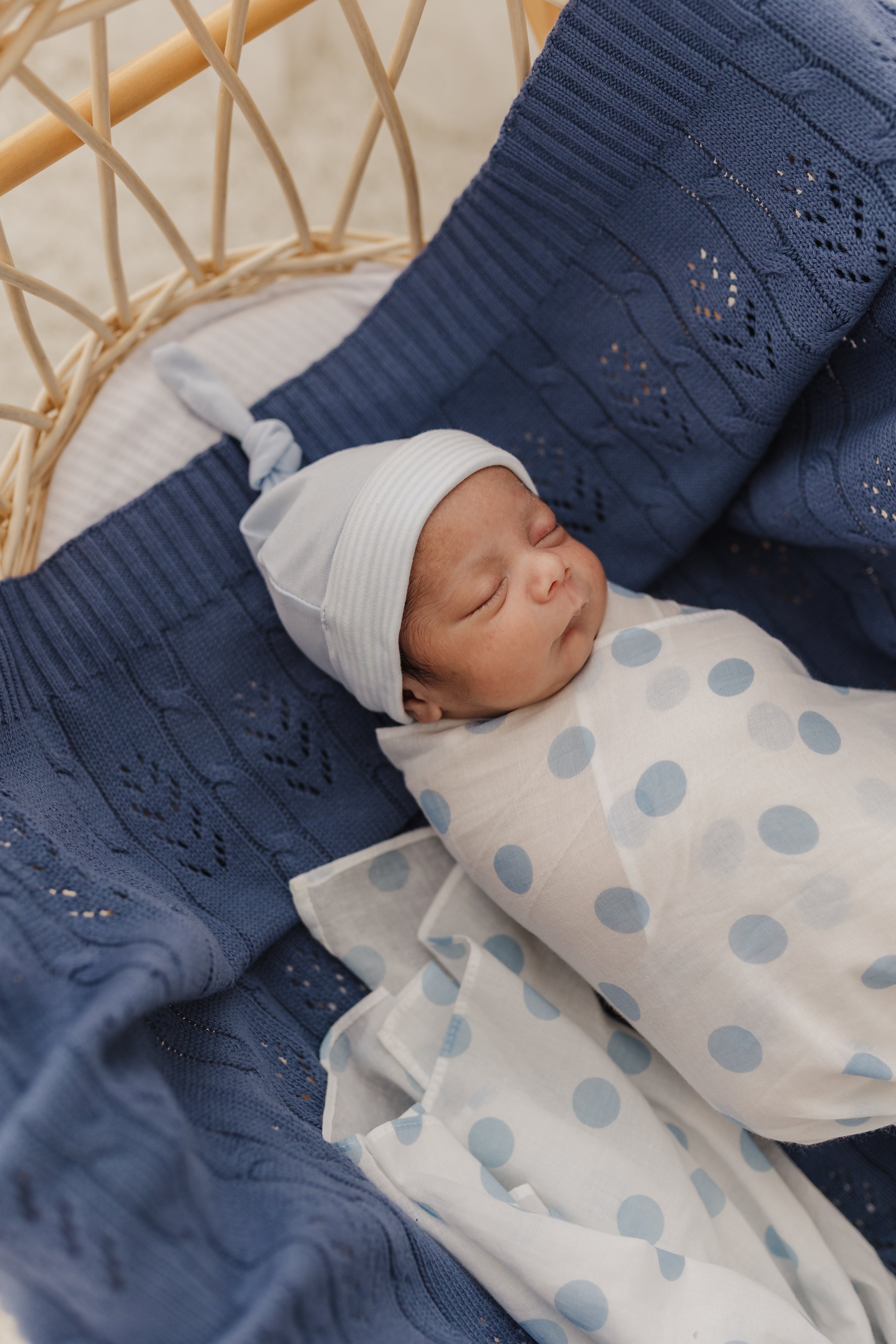 Pale Blue Beanie with Fine Stripe Rim