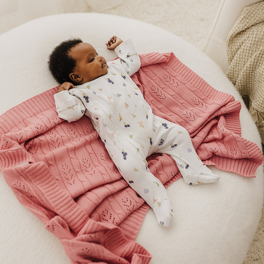 Berries & Butterflies Organic Cotton Zip & Footed Outfit
