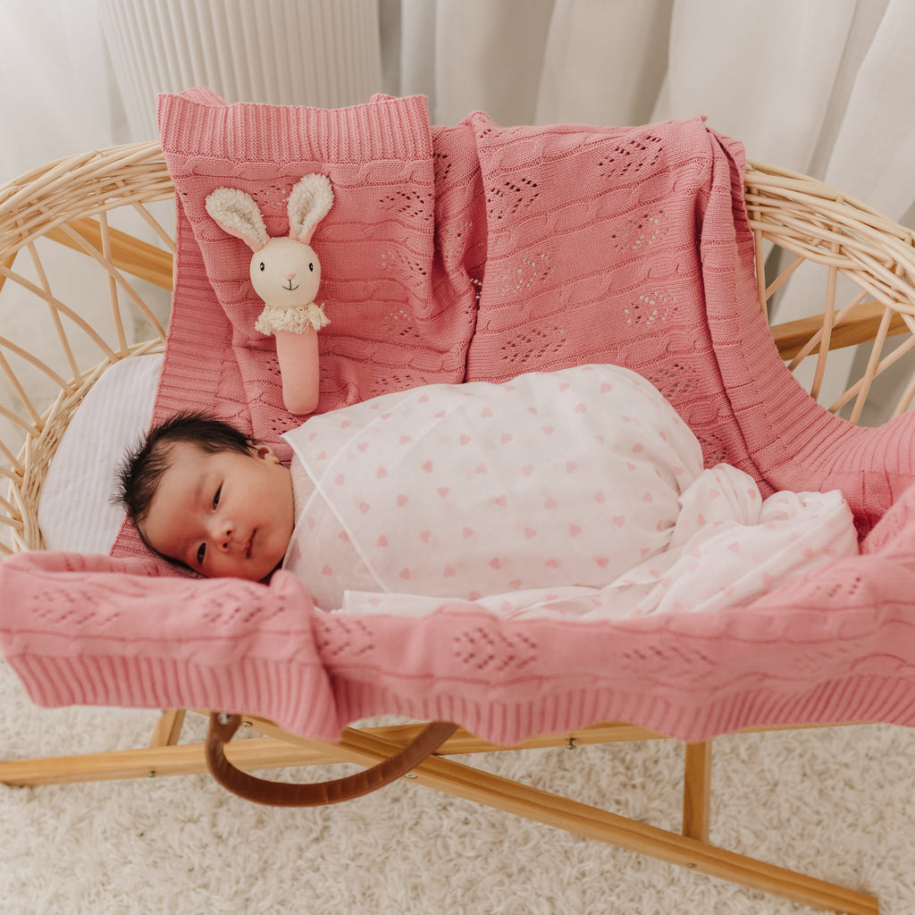 Pink Nibbles Bunny Knitted Rattle
