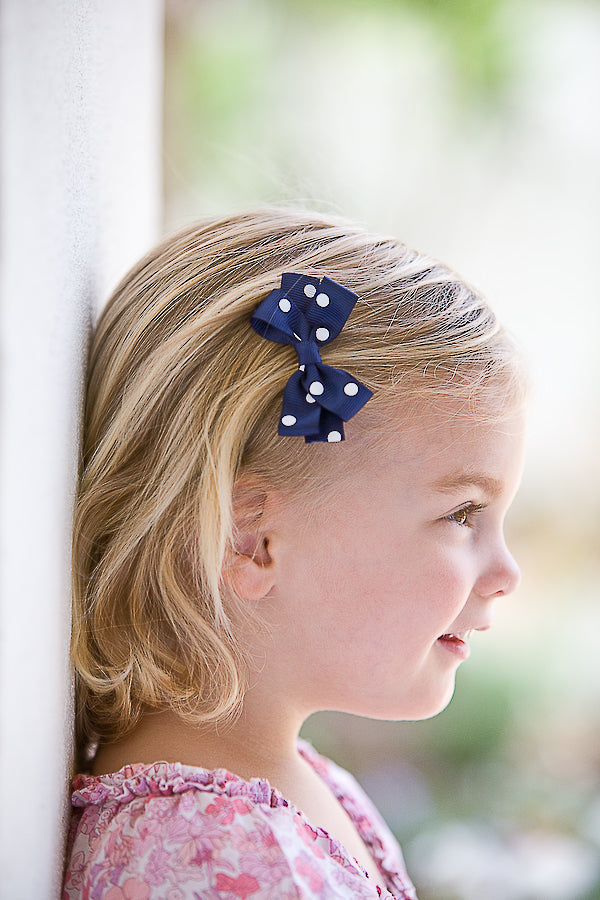 Navy Stripe & Spot Large Bow Hair Clips | 2 Pack