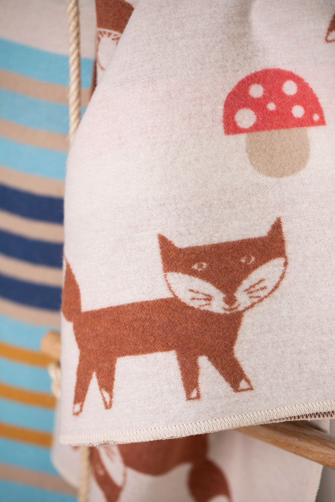 Off White Fox and Mushroom Juwel Bassinet Blanket