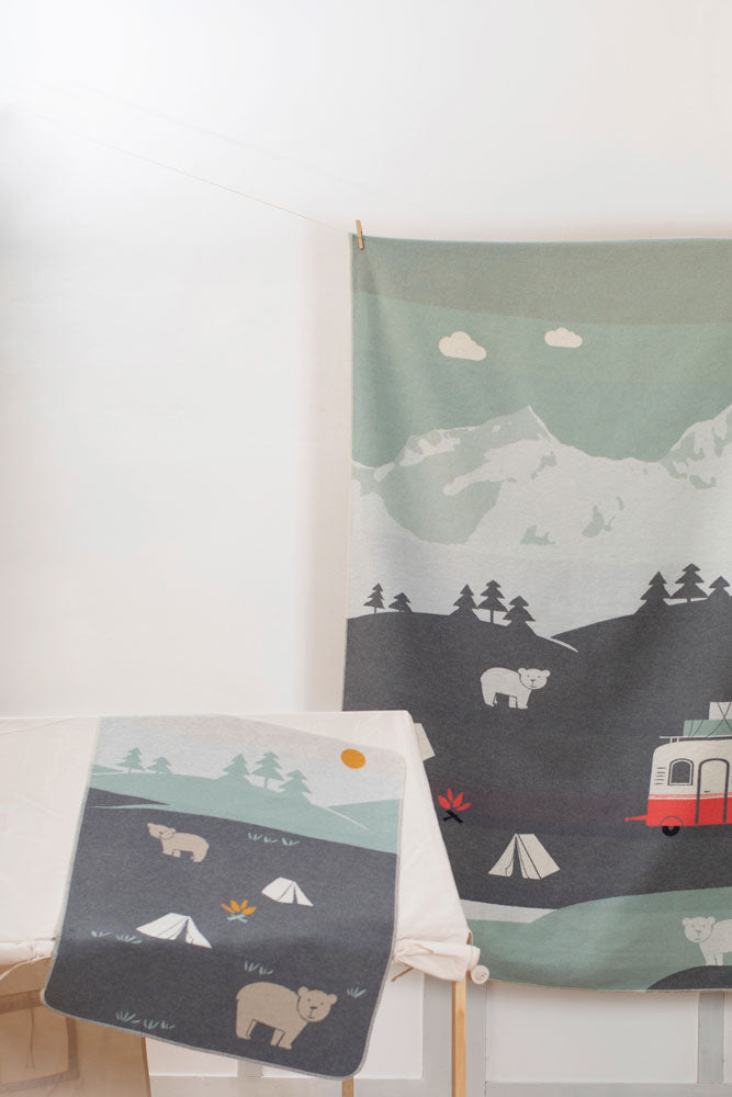 Grey Camping Bear Juwel Bassinet Blanket