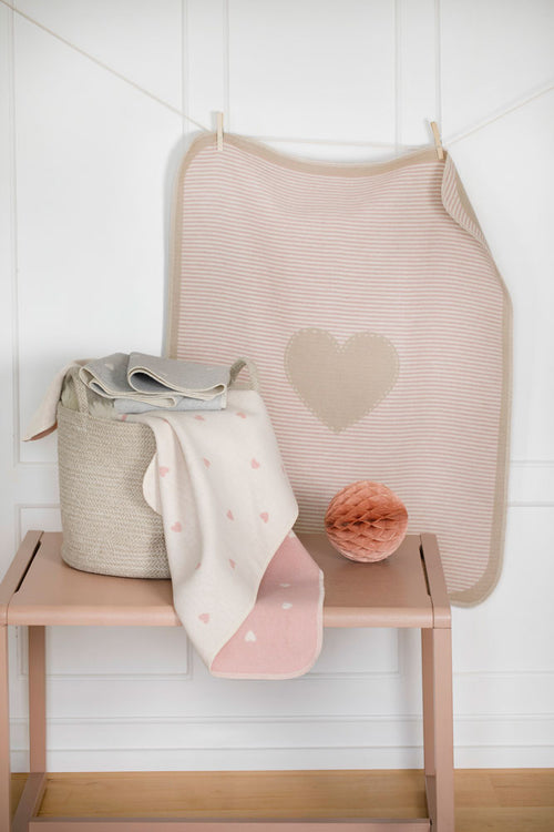 Blush Pink Heart & Stripes Juwel Bassinet Blanket