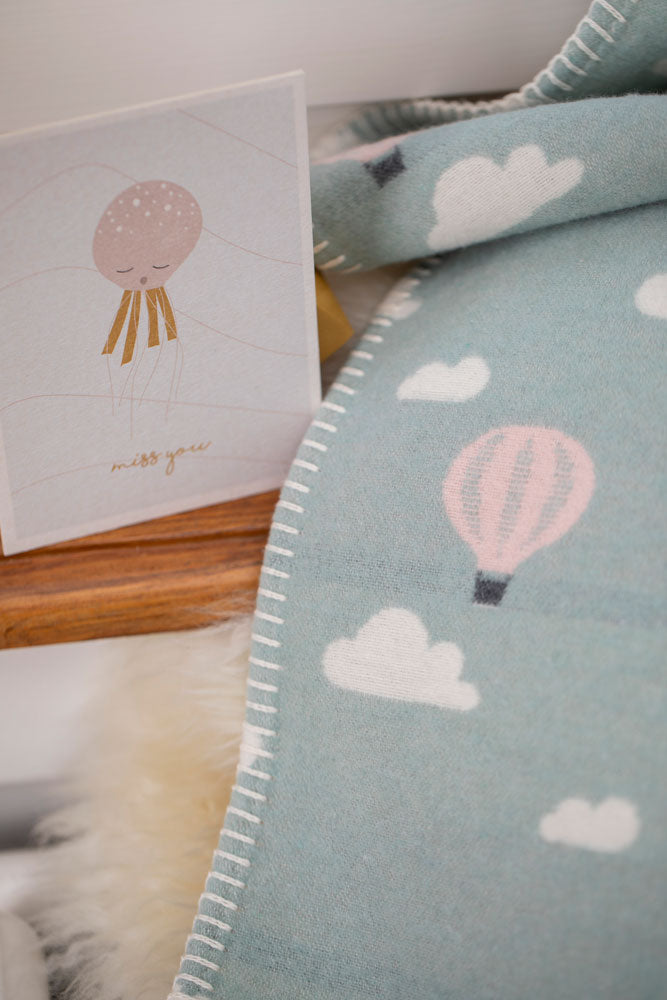 Light Green Hot Air Balloons Organic Cotton Bassinet Blanket