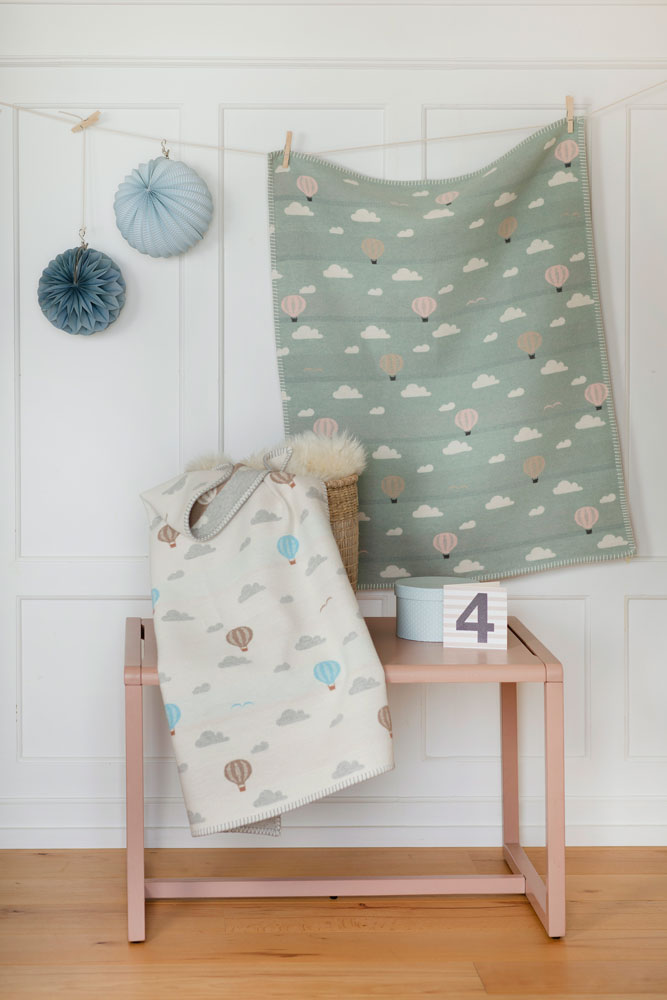 Light Green Hot Air Balloons Organic Cotton Bassinet Blanket