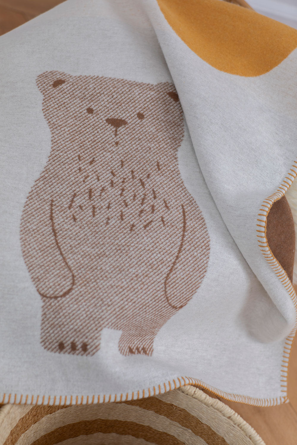 Off White Bear and Moon Lili Bassinet Blanket