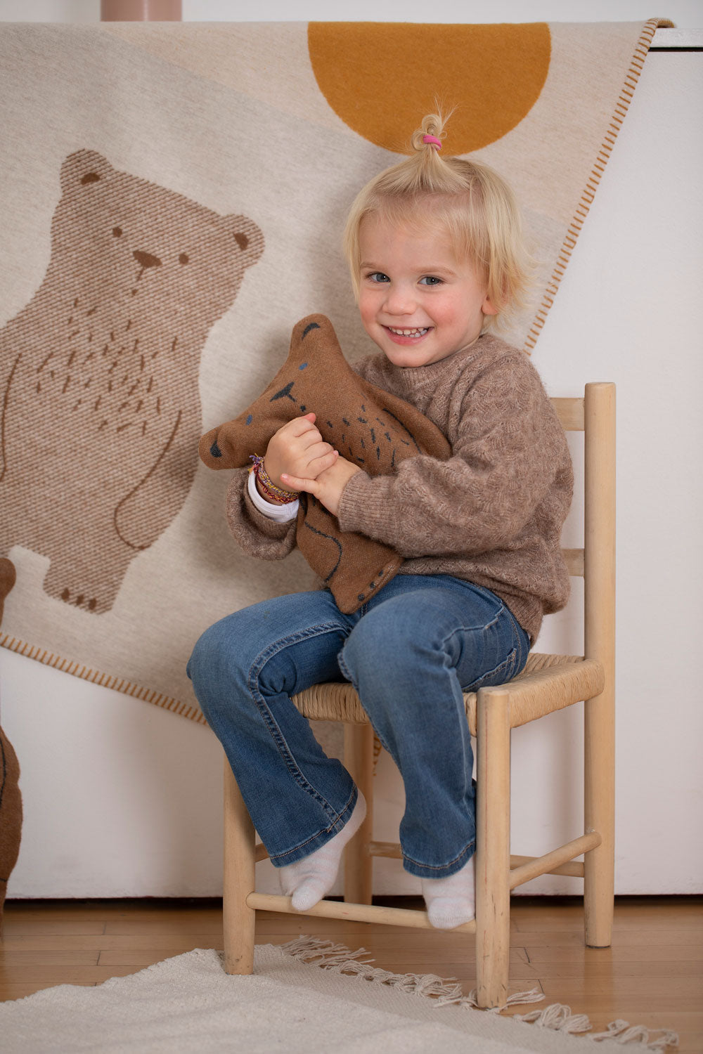 Off White Bear and Moon Lili Bassinet Blanket